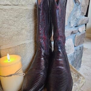 Dan Post Men's western Lizzard Leather Boots 10.5 D Medium Toe Brown